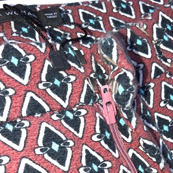 ZARA 70’s Retro Burgundy Geometric Print Flared Trouser Pants Size Medium - Picture 12 of 13